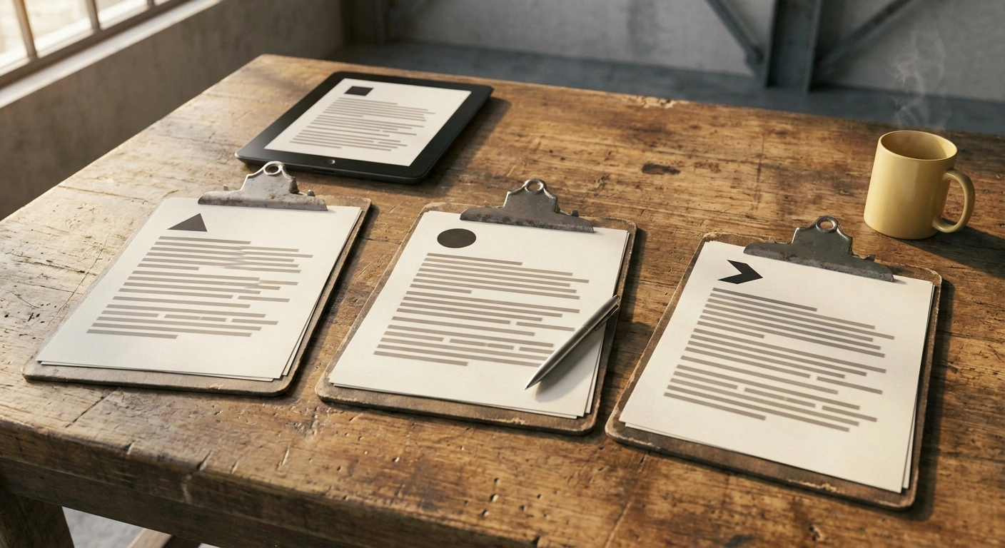 Three Ohio office trailer quotes laid out on a jobsite table for side-by-side comparison